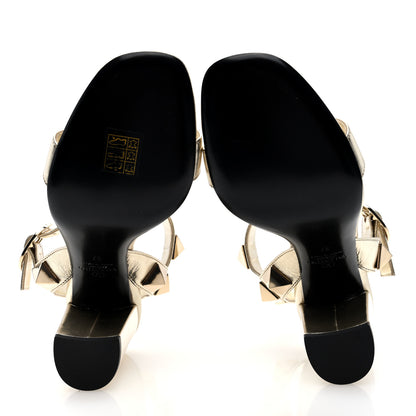 Valentino Garavani Metallic Calfskin Roman Stud T-Strap 90mm Sandals 37 Gold 6 of 7