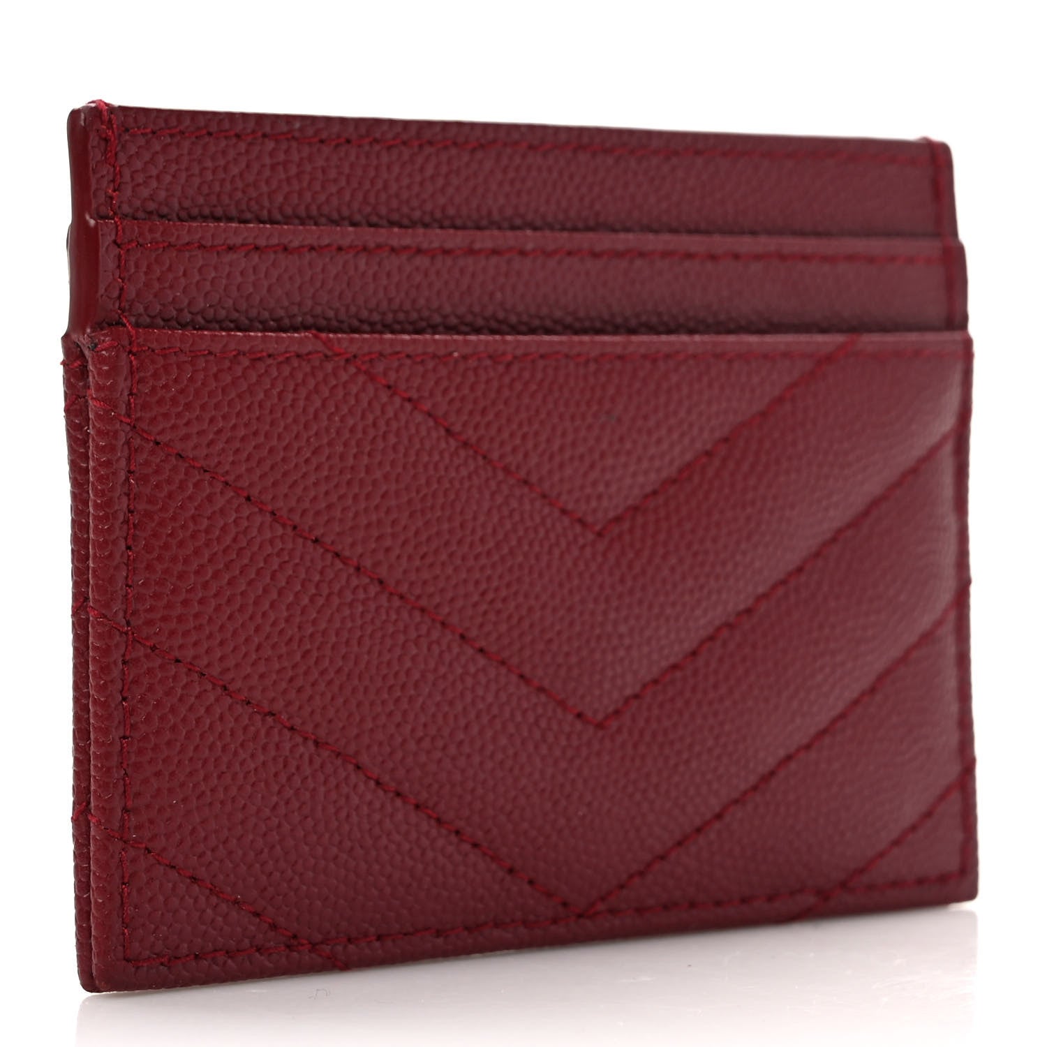 Saint Laurent Grain De Poudre Matelasse Chevron Monogram Credit Card Case Opyum Red 3 of 8