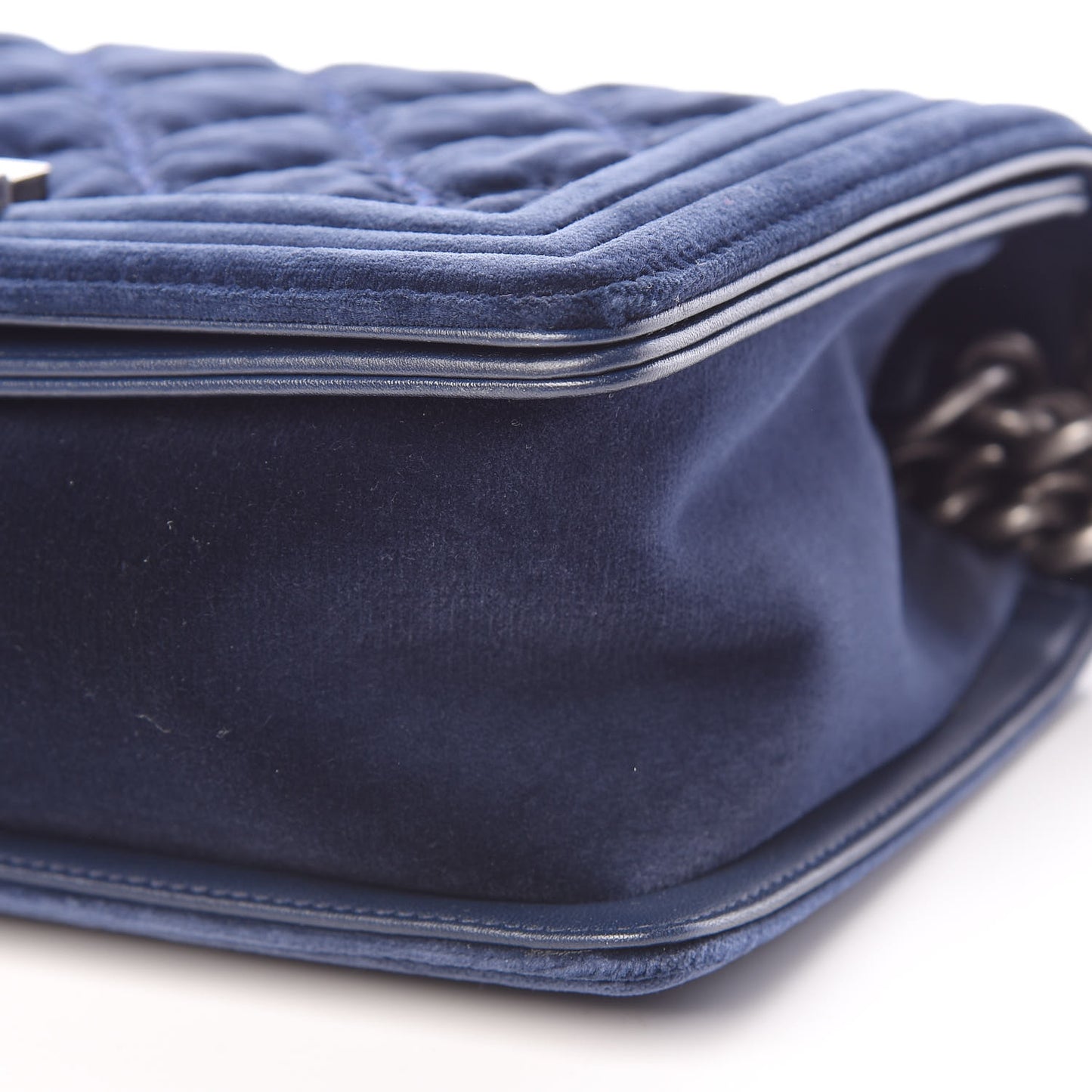 Velvet Tweed Quilted Medium Boy Flap Dark Navy Blue