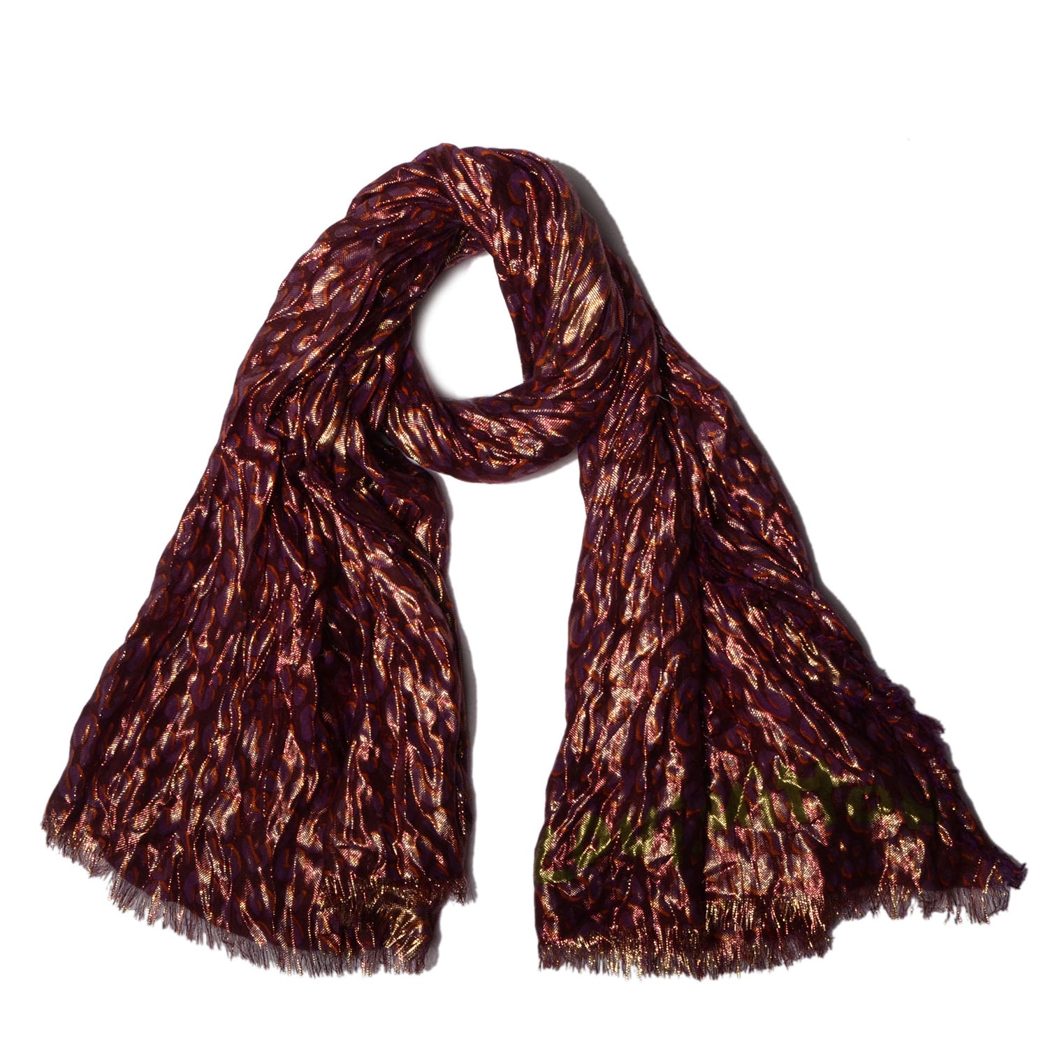 Louis Vuitton Cashmere Silk Leopard Disco Etole Stole Prune 3 of 7