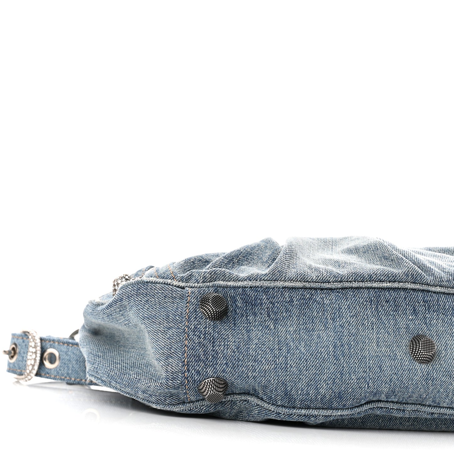 Washed Frayed Denim Crystal Small Le Cagole Shoulder Bag Blue