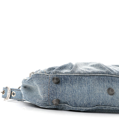 Balenciaga Washed Frayed Denim Crystal Small Le Cagole Shoulder Bag Blue 8 of 9