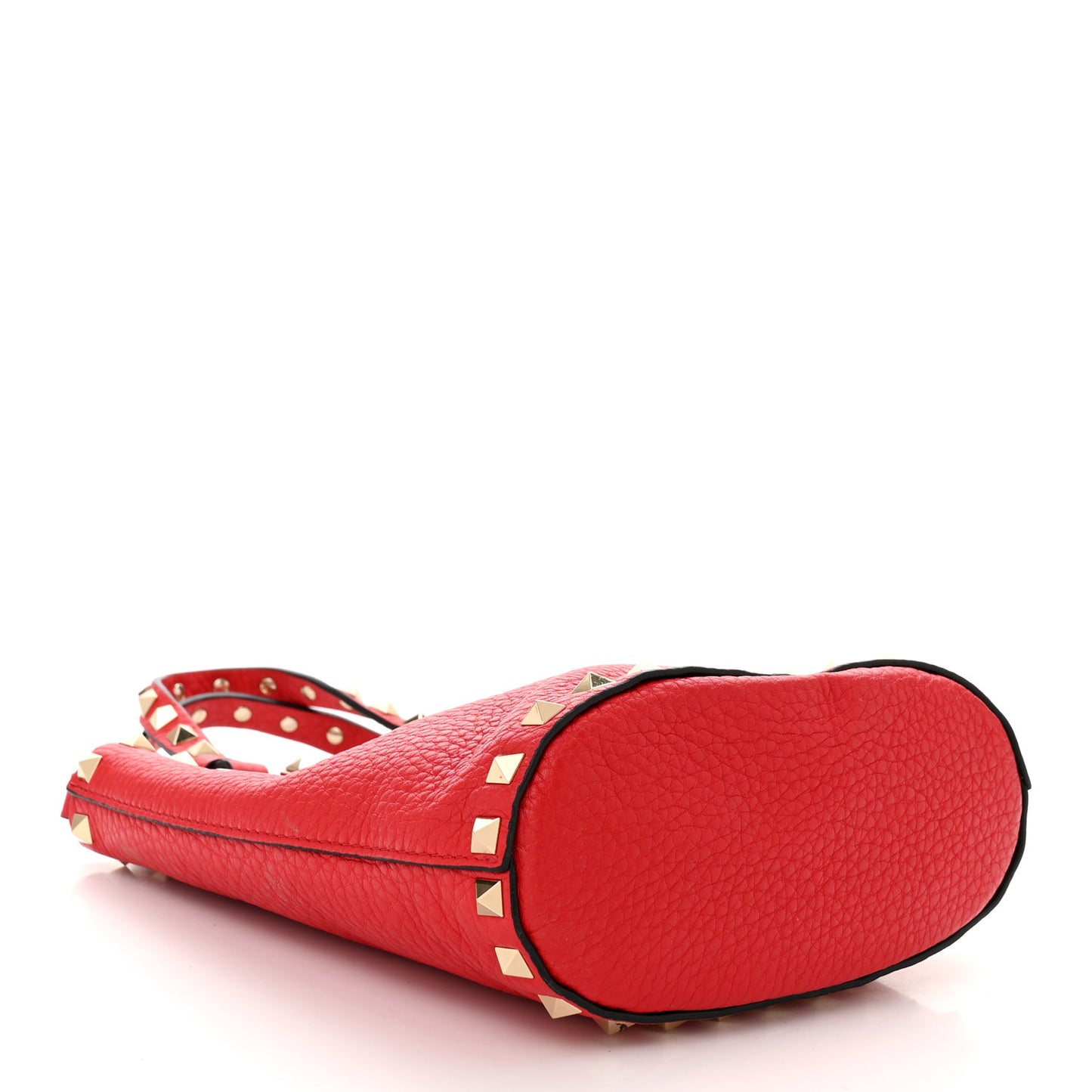 Pebbled Calfskin Rockstud Bucket Bag Red