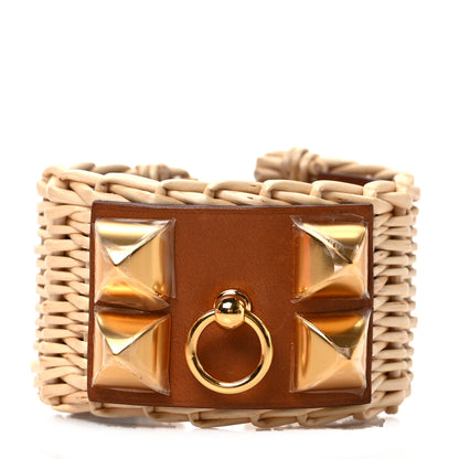 Hermes Wicker Barenia Medor Picnic Cuff Bracelet T3 Fauve 1 of 4