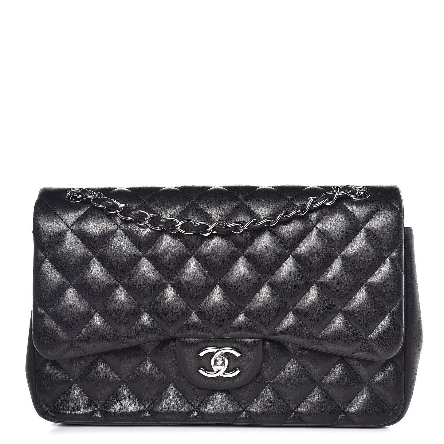 Lambskin Quilted Jumbo Double Flap Black