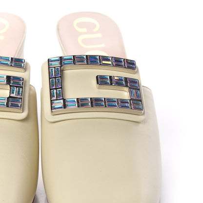 Gucci Malaga Kid Crystal Square G Madelyn Mules 38 Vintage White 6 of 12