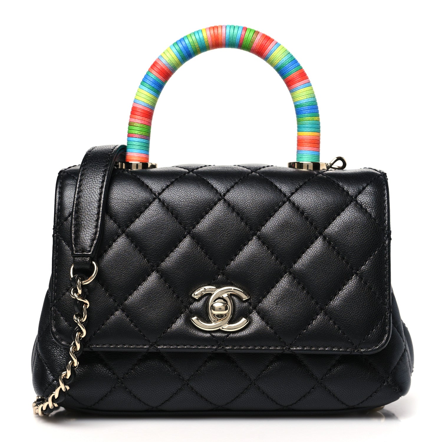 Chanel Goatskin Quilted Rainbow Extra Mini Coco Handle Flap Black 1 of 10