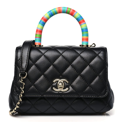 Chanel Goatskin Quilted Rainbow Extra Mini Coco Handle Flap Black 1 of 10