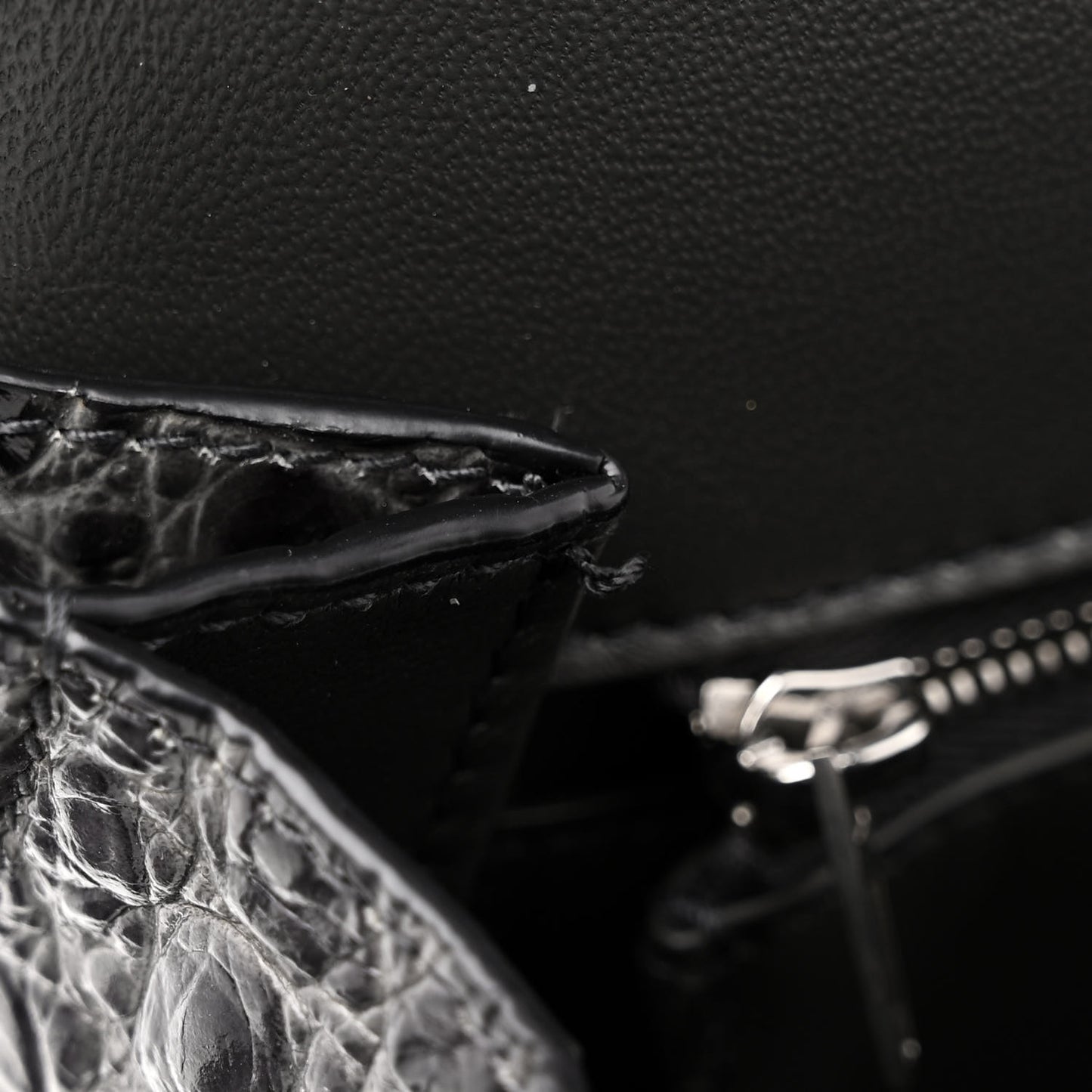 Shiny Calfskin Crocodile Embossed Medium Hourglass Top Handle Bag Dark Grey