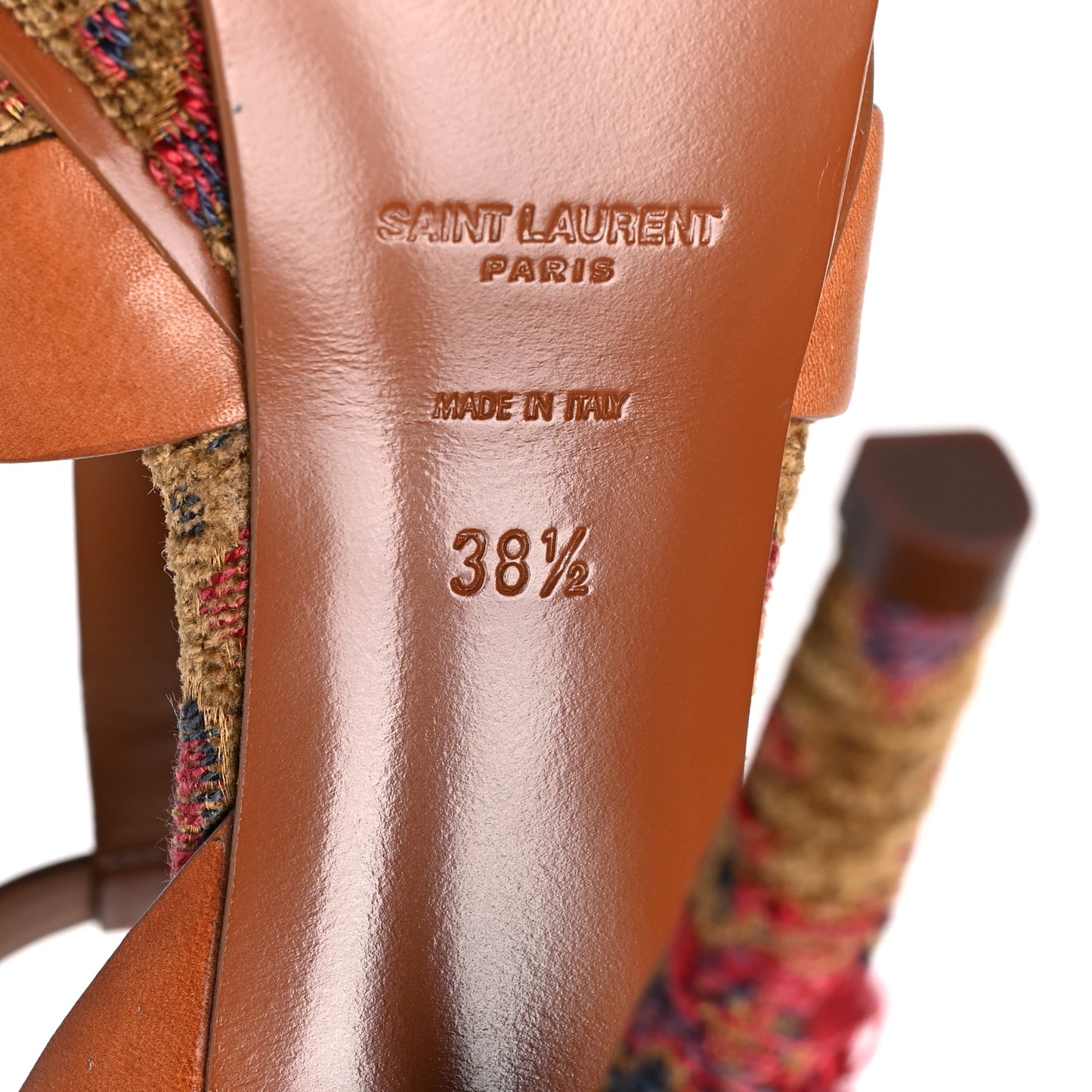 Calfskin Tapestry Marrakech Tribute 105 Platform Sandals 38.5 Ambra Sapphire