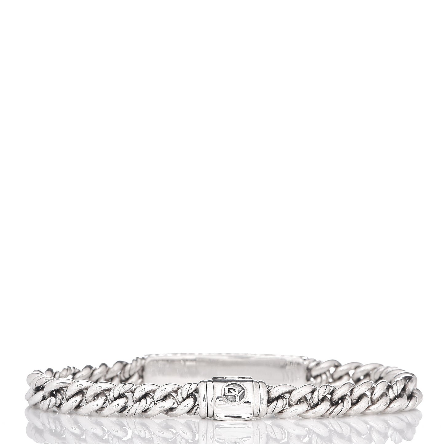 Sterling Silver Diamond 7mm Petite Pave Curb Link Love ID Bracelet