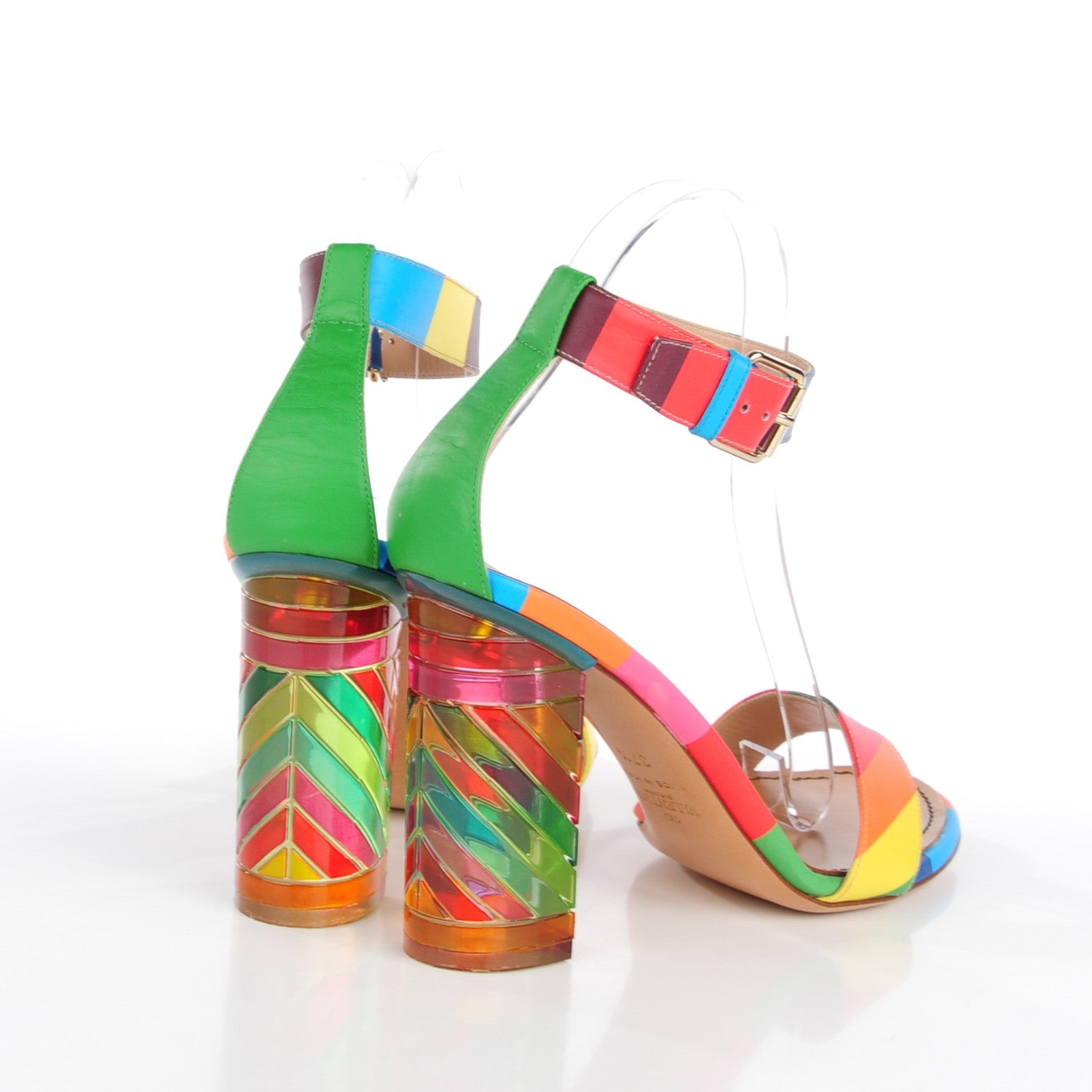 Valentino Garavani Calfskin Plexiglass 1973 Ankle Strap High Heel Sandals 37.5 Multicolor 4 of 7