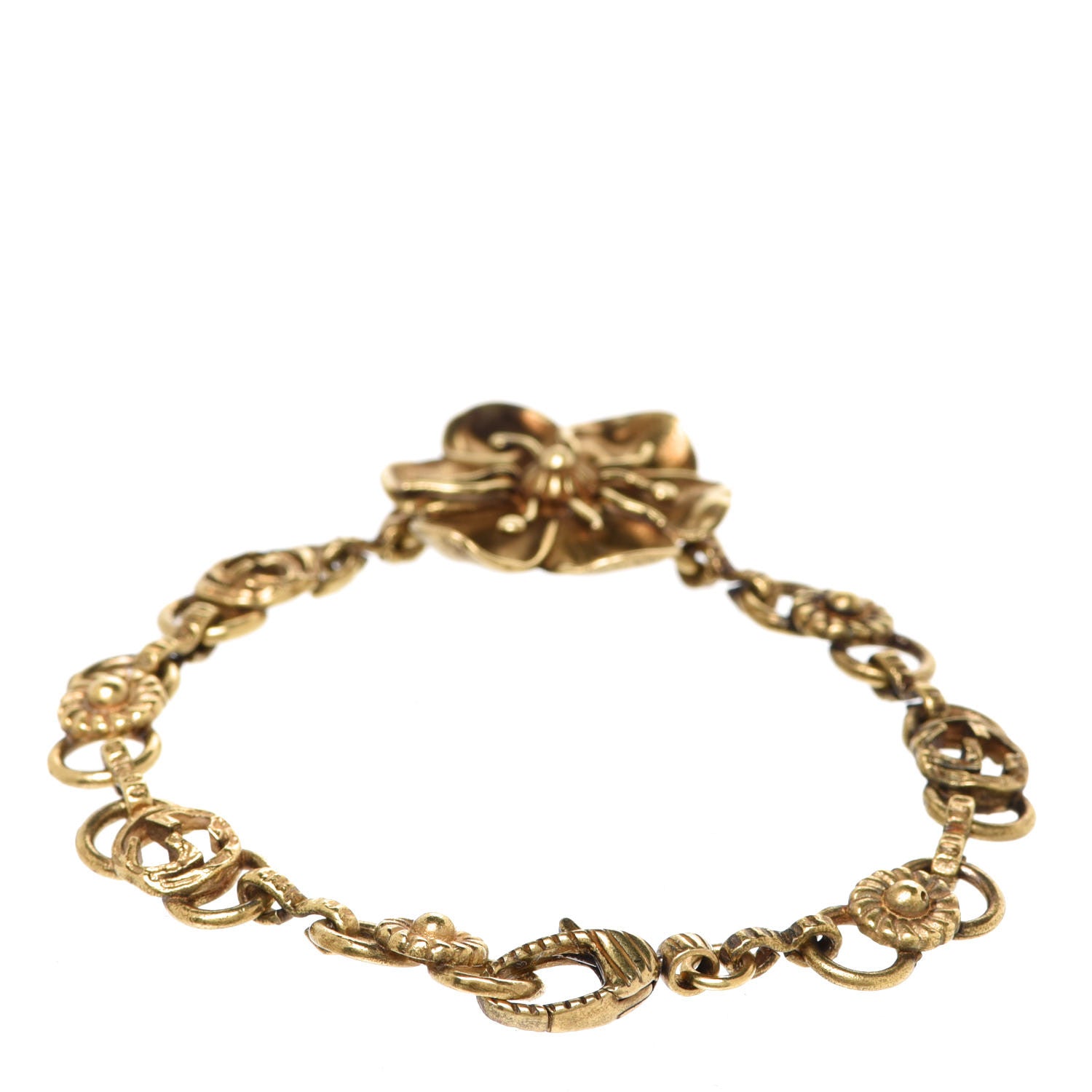 Gucci Metal Floral Detail Bracelet Aged Gold 3 of 7