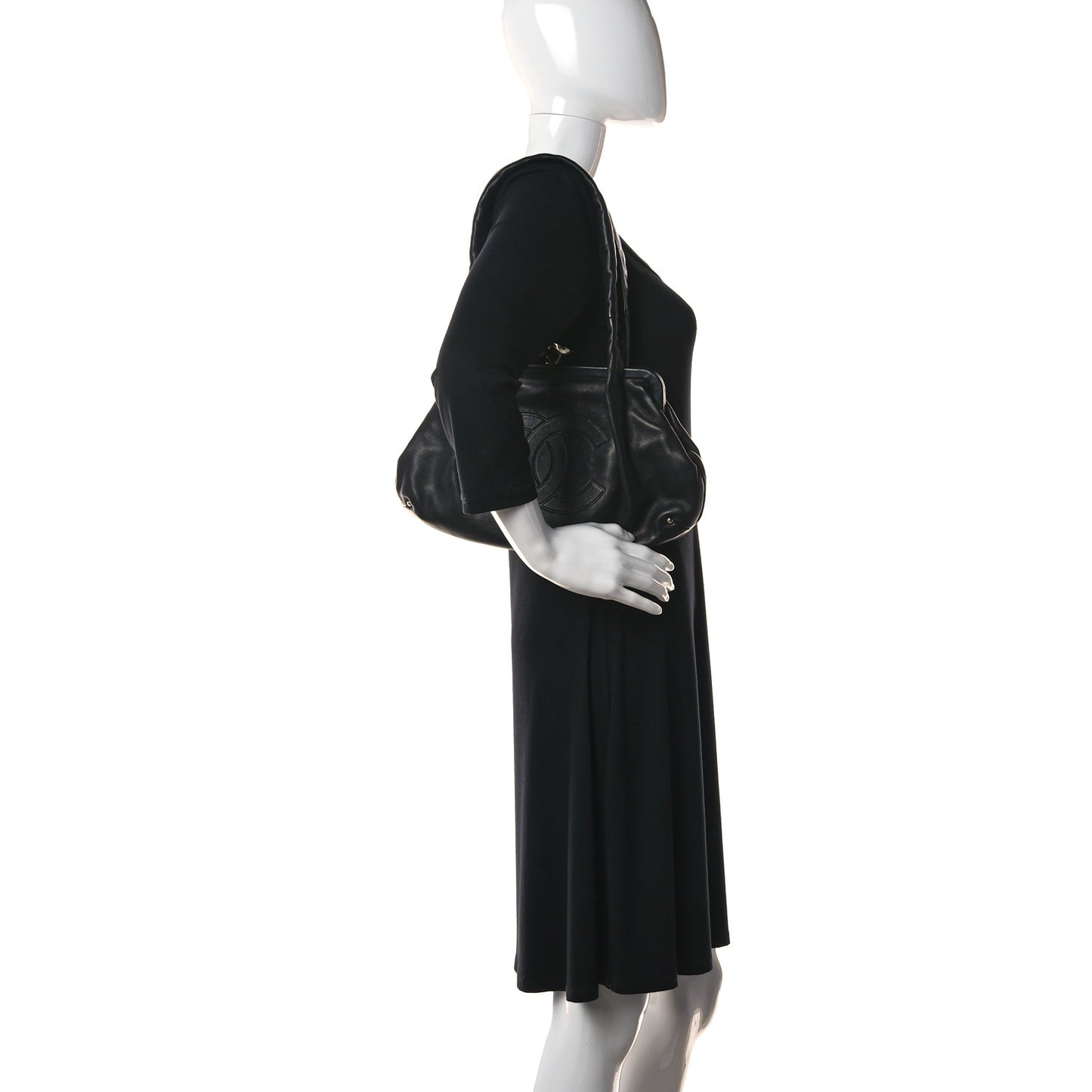 Lambskin Kiss Lock Frame Bag Black