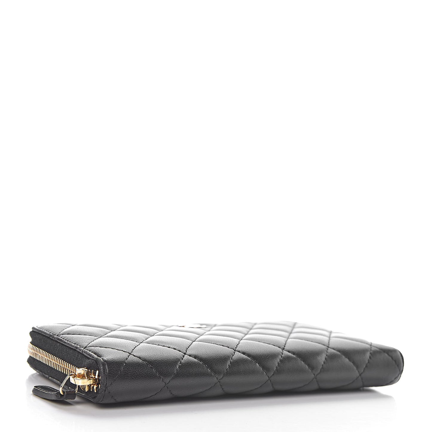Lambskin Quilted Large Gusset Zip Around Wallet Black