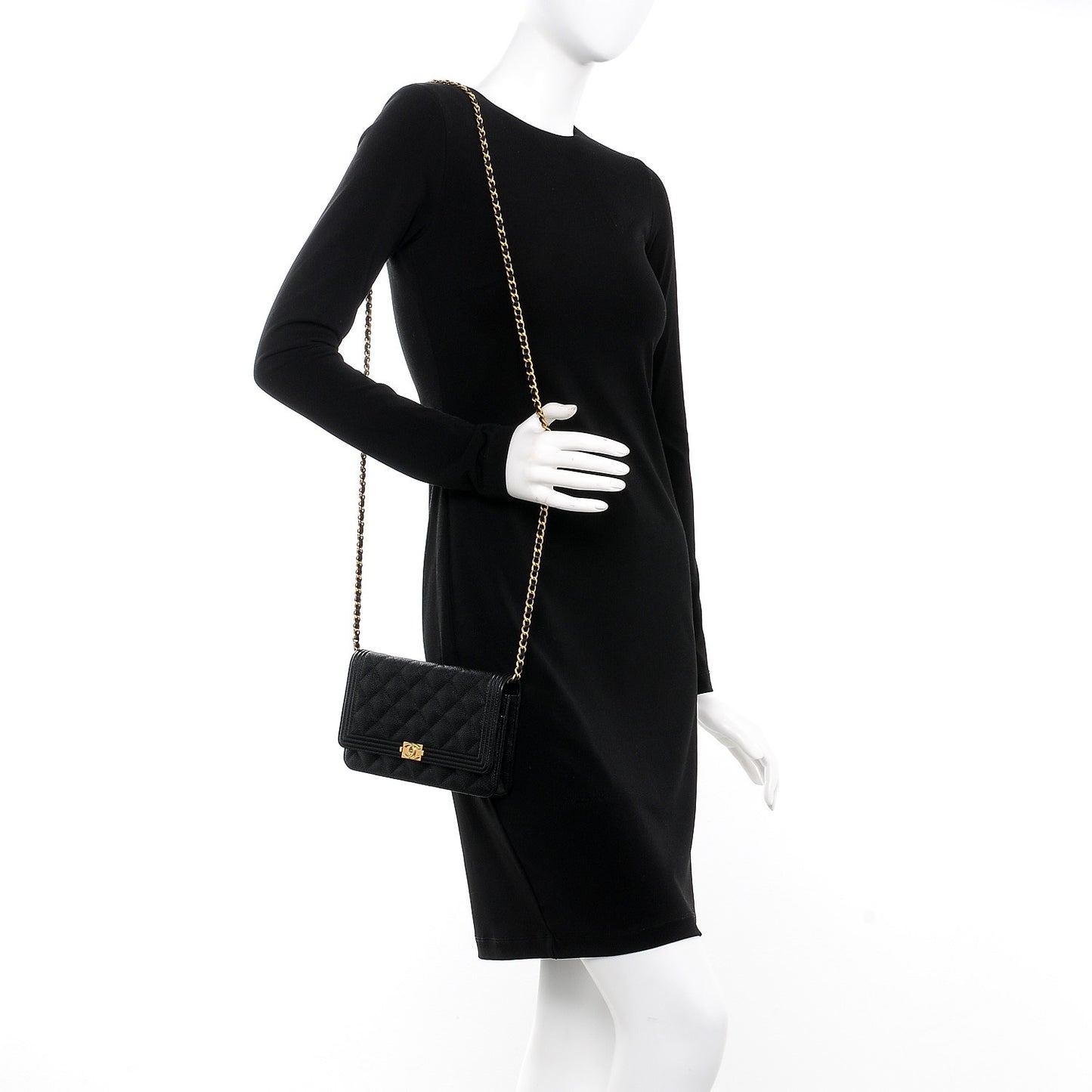 Caviar Quilted Boy Wallet On Chain WOC Black