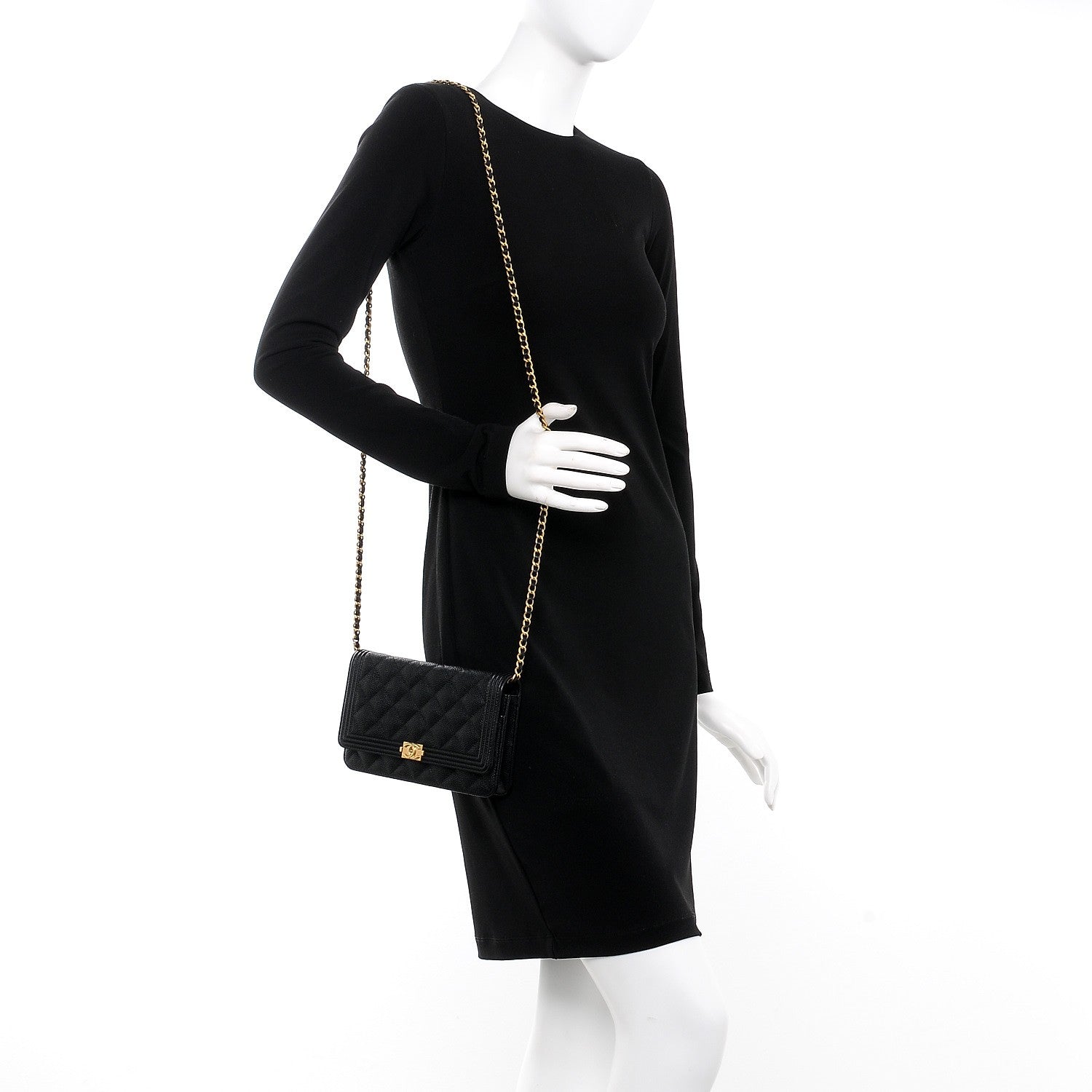 Chanel Caviar Quilted Boy Wallet On Chain WOC Black 4 of 20