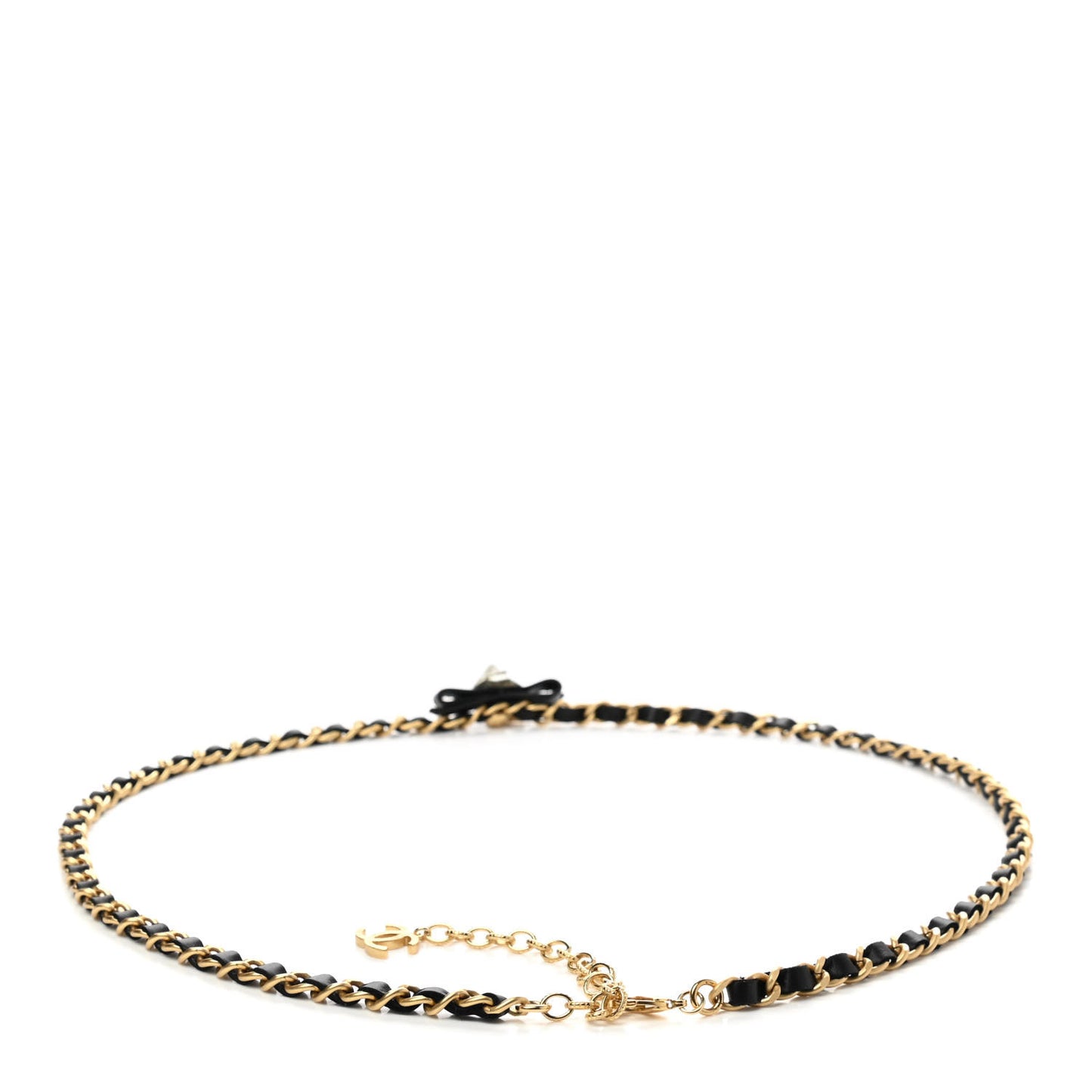 Calfskin Crystal Chain Camellia Belt 90 Black Gold