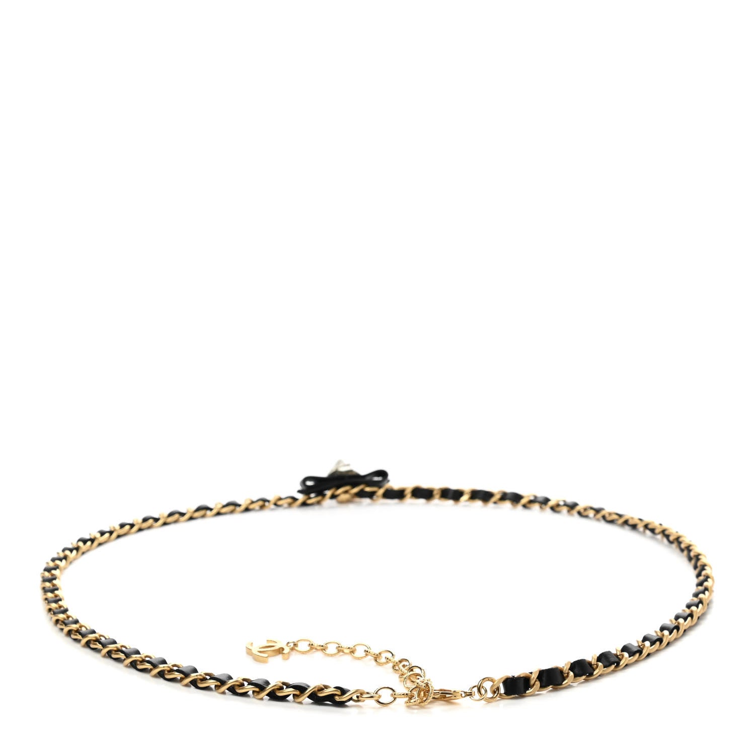 Chanel Calfskin Crystal Chain Camellia Belt 90 Black Gold 2 of 4