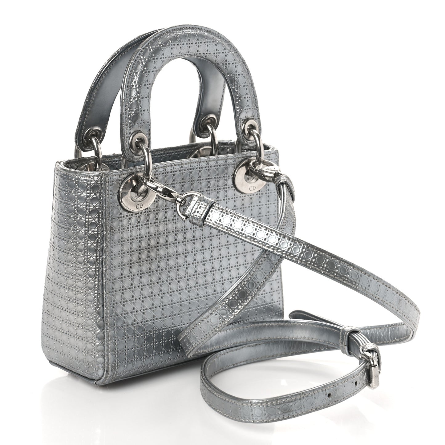 Metallic Patent Micro-Cannage Mini Lady Dior Silver