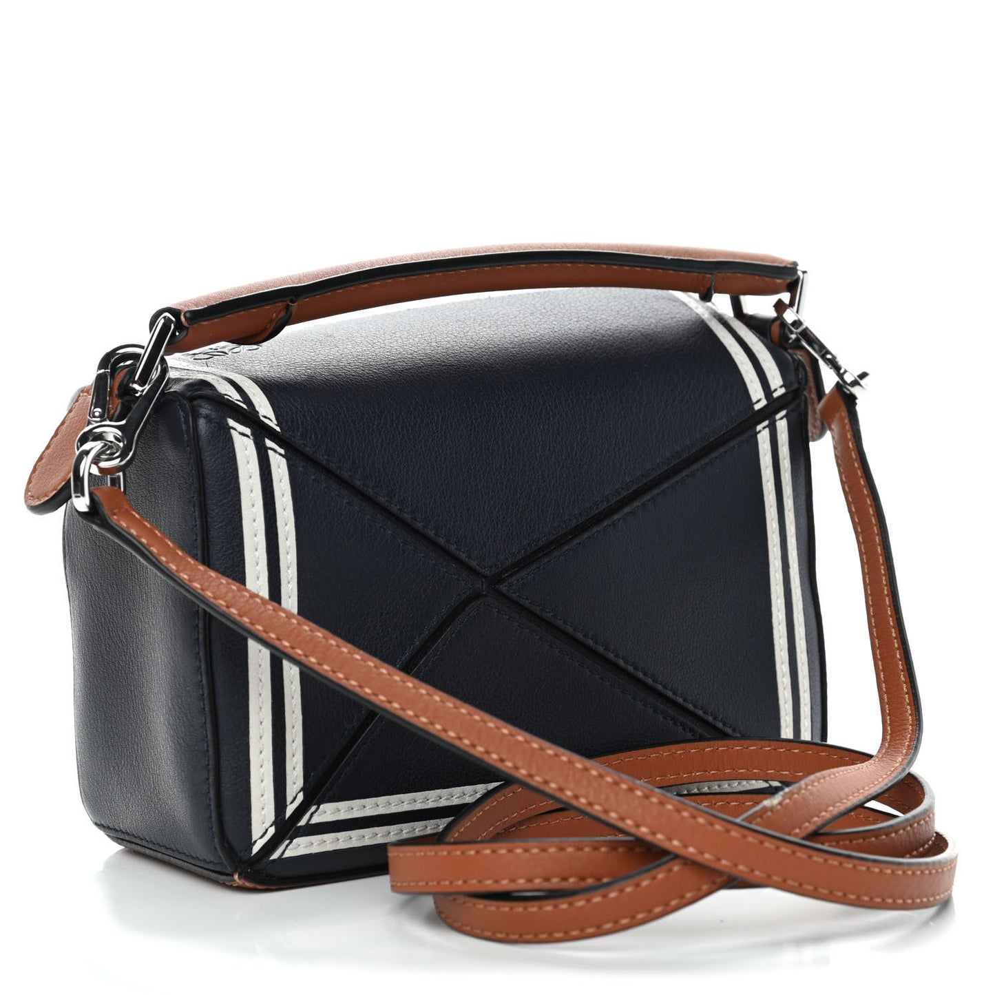 Calfskin Mini Puzzle Bag Deep Blue Soft White