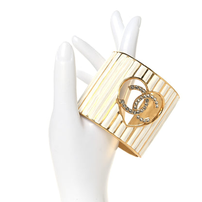 Chanel Crystal Heart CC Cuff Bracelet M Gold White 2 of 4