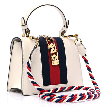 Gucci Calfskin Embroidered Mini Sylvie Top Handle Bag White 3 of 15