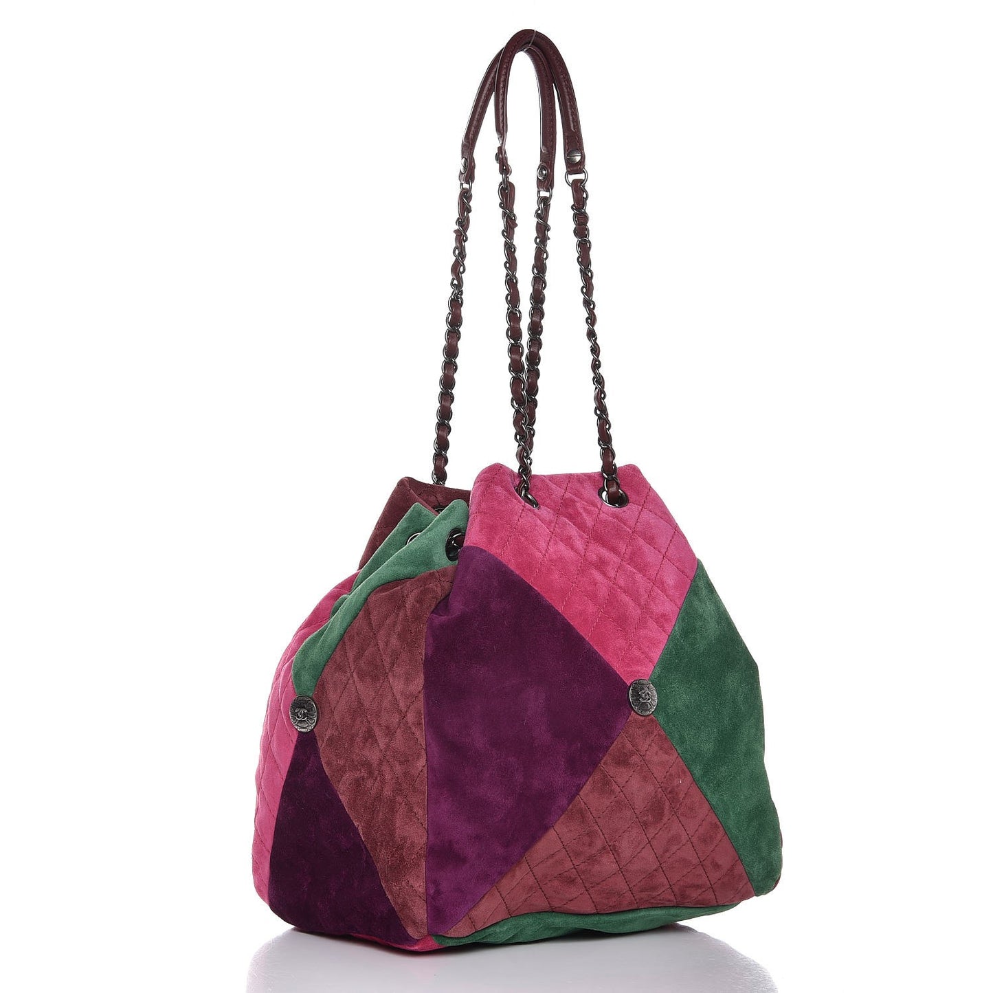 Suede Quilted Patchwork Drawstring Bag Green Pink Purple Burgundy