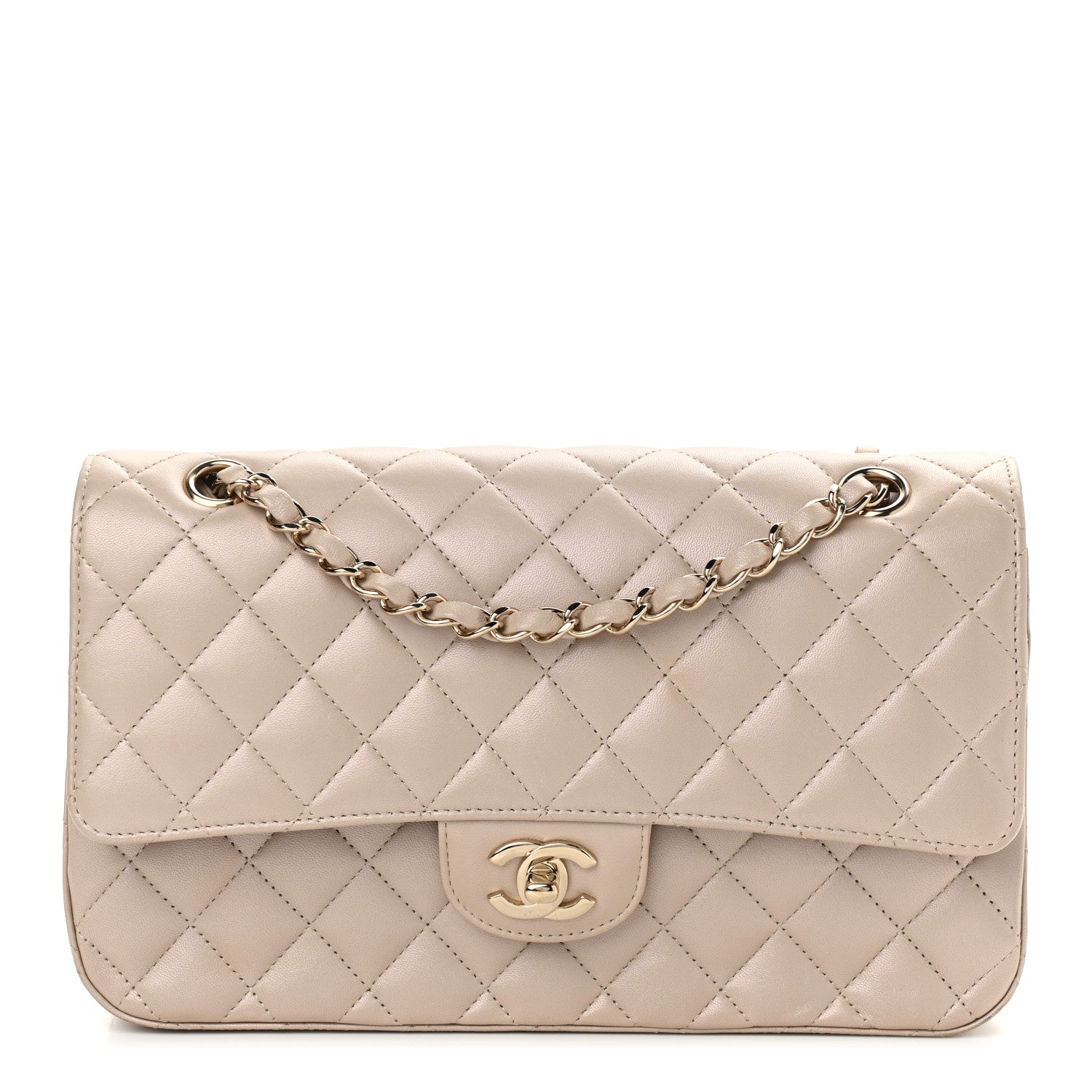 Chanel Iridescent Lambskin Quilted Medium Double Flap Beige 1 of 9