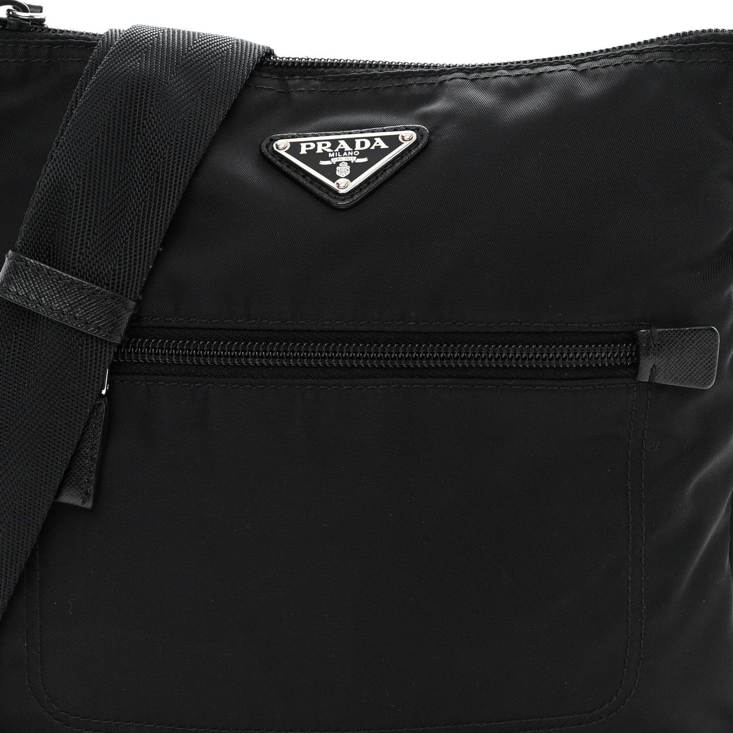 Nylon Saffiano Flat Messenger Bag Black
