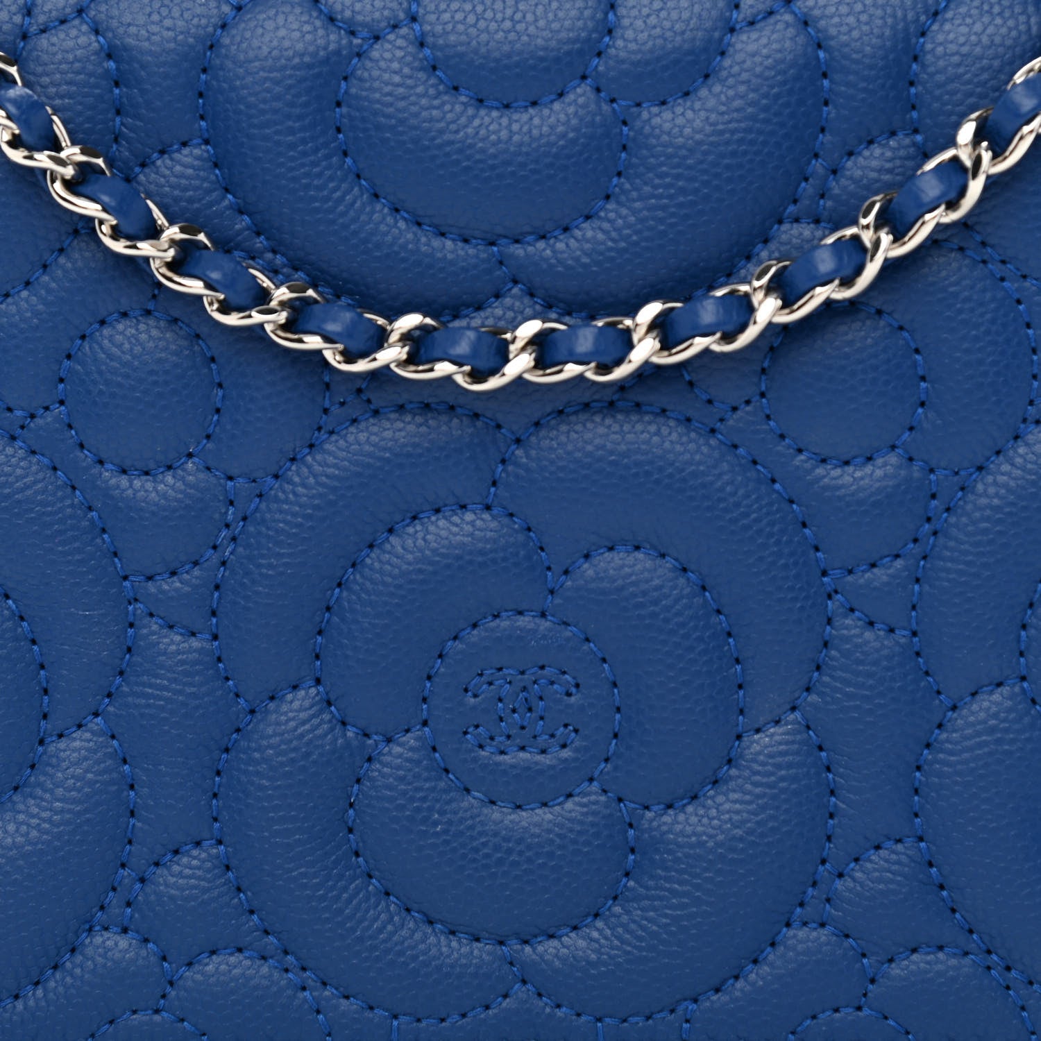 Chanel Caviar Camellia Embossed Wallet On Chain WOC Blue 9 of 14