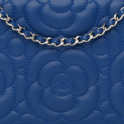 Chanel Caviar Camellia Embossed Wallet On Chain WOC Blue 9 of 14