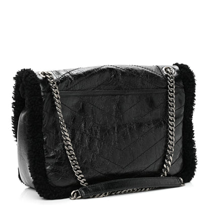 Saint Laurent Crinkled Calfskin Shearling Monogram Medium Niki Chain Satchel Black 3 of 11