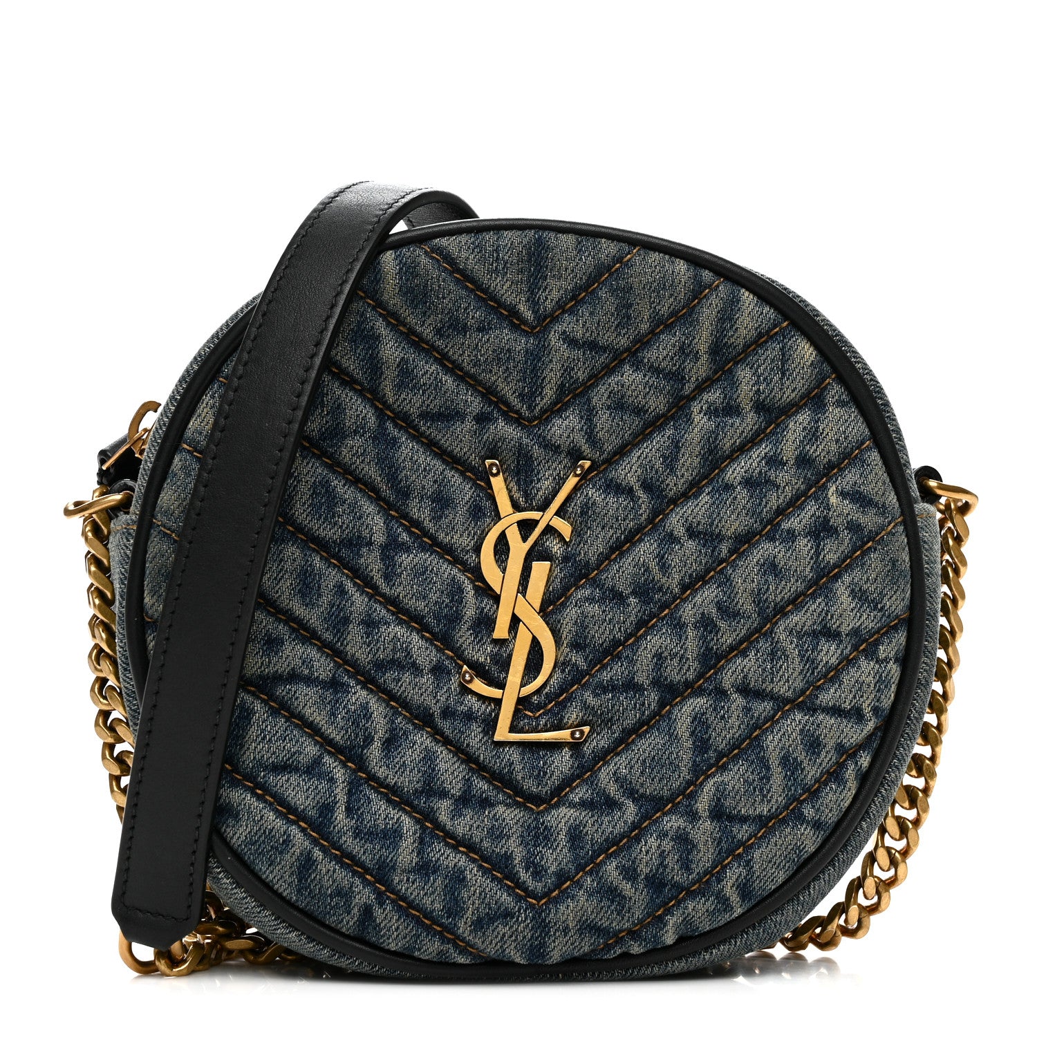 Saint Laurent Denim Quilted Monogram Round Crossbody Bag Rodeo Blue 1 of 10