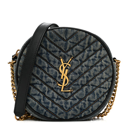 Saint Laurent Denim Quilted Monogram Round Crossbody Bag Rodeo Blue 1 of 10