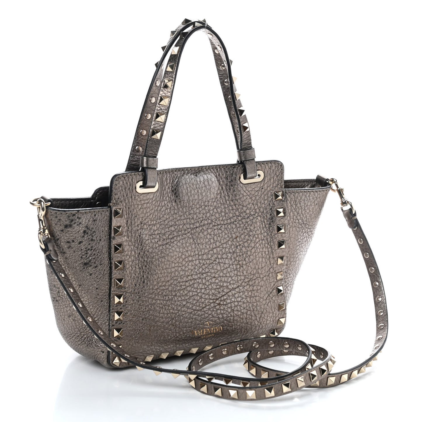 Metallic Alce Printed Calfskin Mini Rockstud Tote Sasso