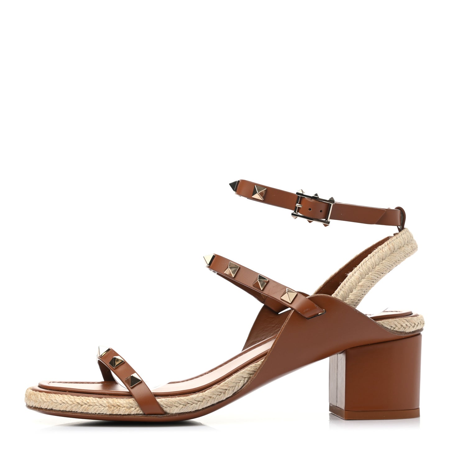 Calfskin Rockstud Ankle Strap Espadrille 10/60mm Sandals 38 Selleria