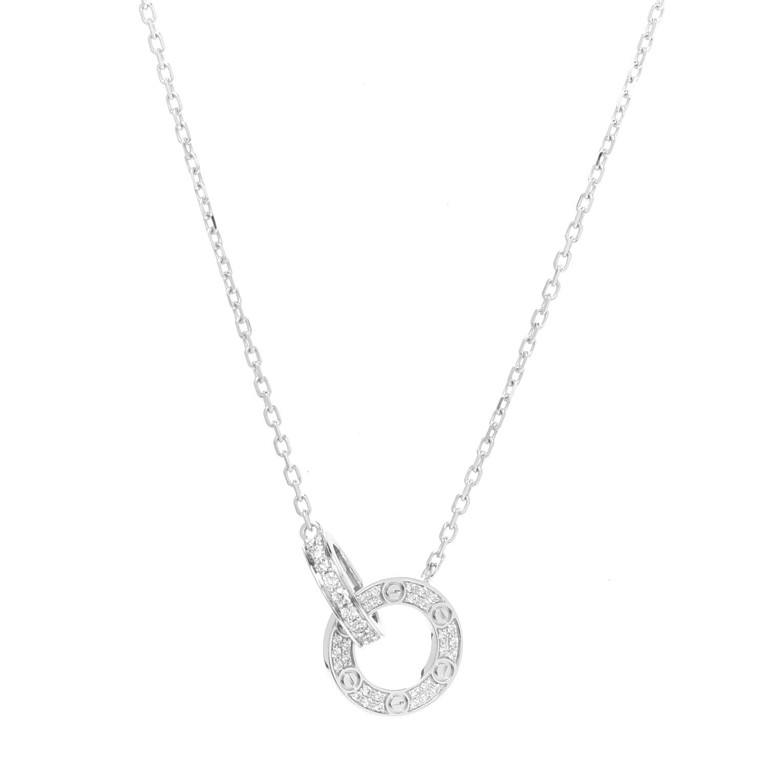 Cartier 18K White Gold Diamond Interlocking LOVE Paved Necklace 1 of 6