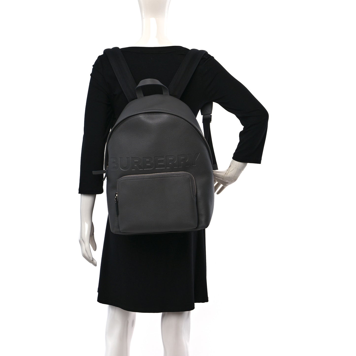 Calfskin Logo Embossed Backpack Charcoal Grey