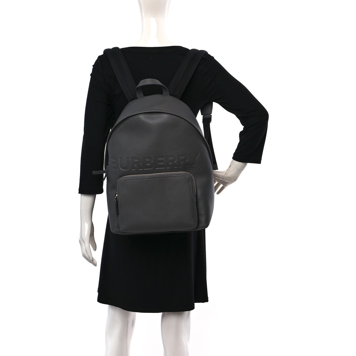 Burberry Calfskin Logo Embossed Backpack Charcoal Grey 2 of 8