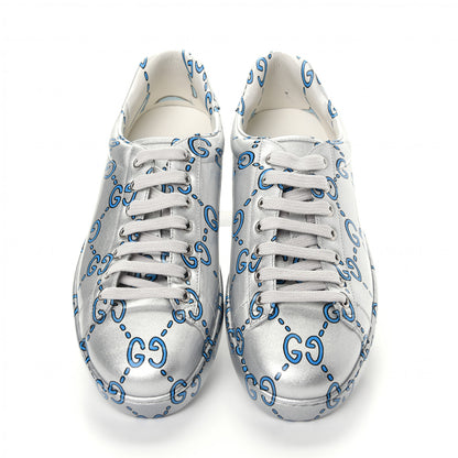 Gucci Miro Rubber Wax GucciGhost Print Mens New Ace Sneakers 8 Silver 5 of 11