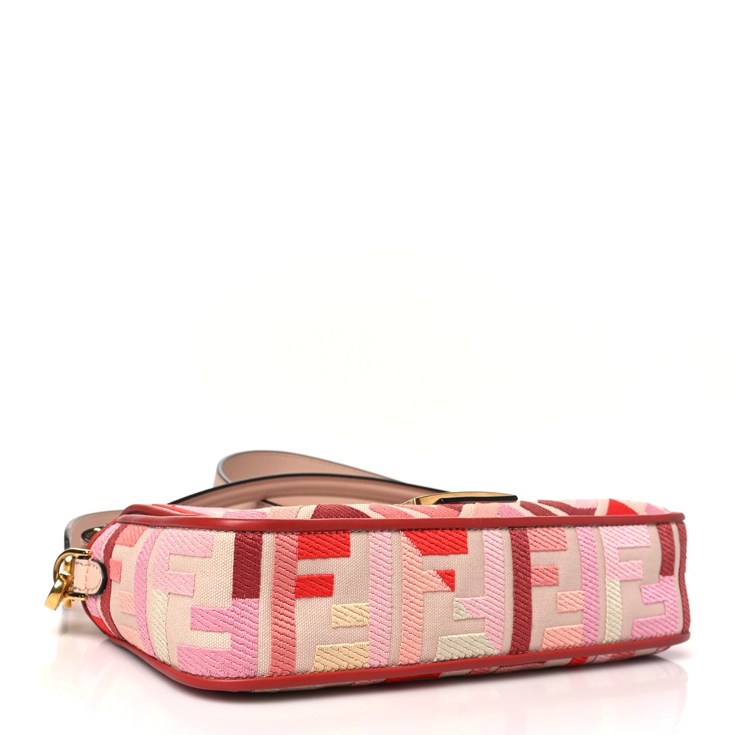 Fendi Canvas Vitello King FF Embroidered Baguette Rosa Quarzo Bloody Mary Multicolor 4 of 9
