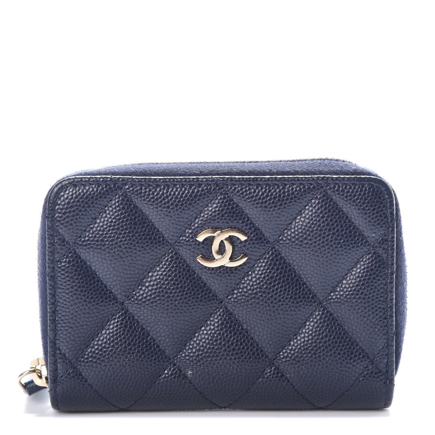 Caviar Quilted Zip Coin Purse Dark Blue