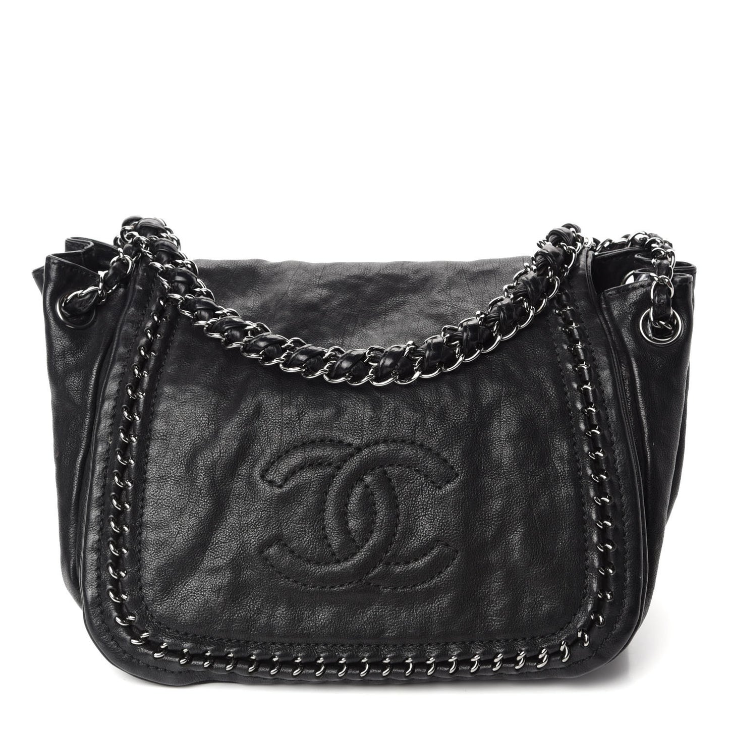 Metallic Goatskin Luxe Ligne Flap Black
