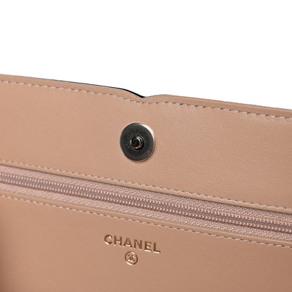 Chanel Caviar Quilted CC Filigree Wallet On Chain WOC Beige Black 11 of 12