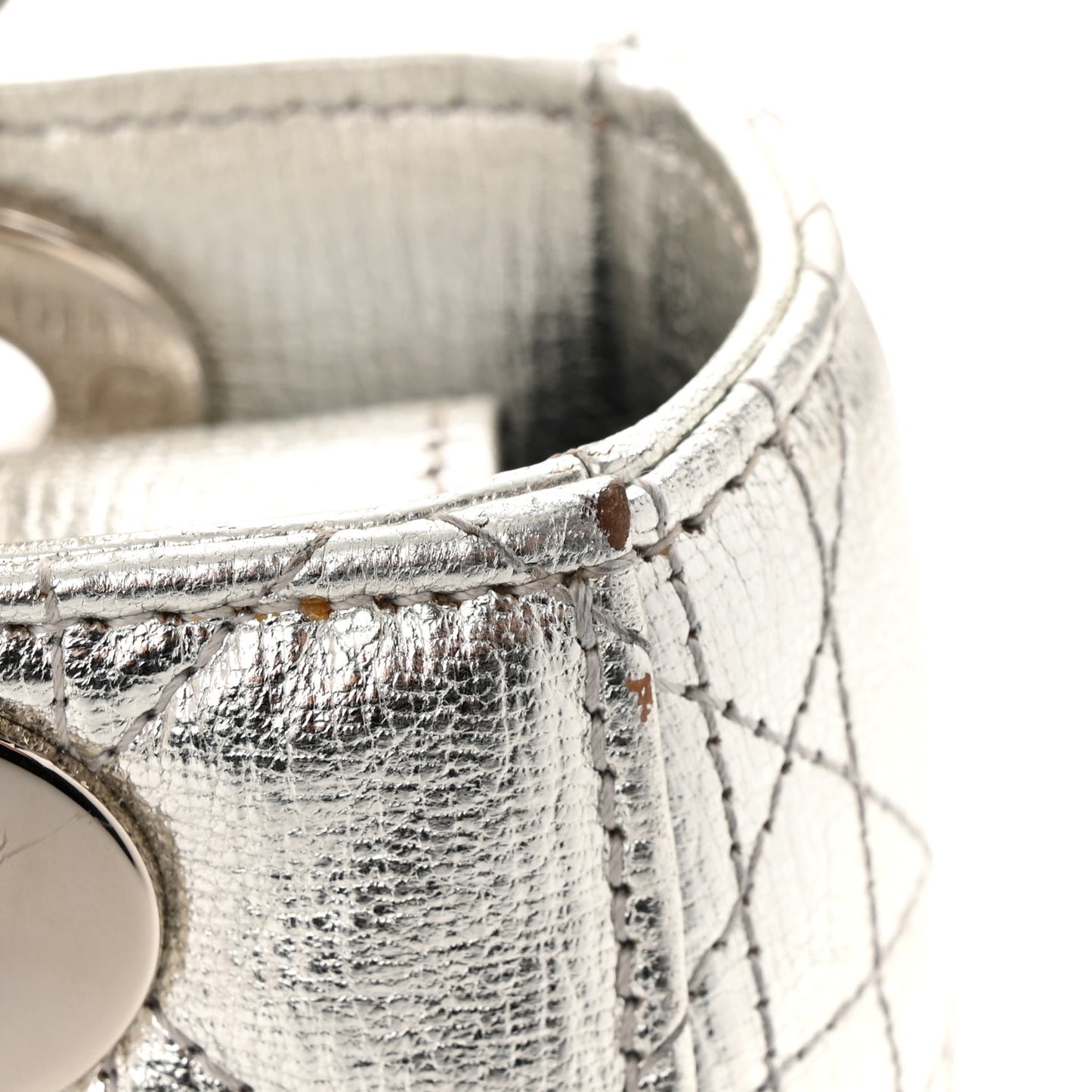 Metallic Grained Calfskin Cannage Small Lady Dior Silver