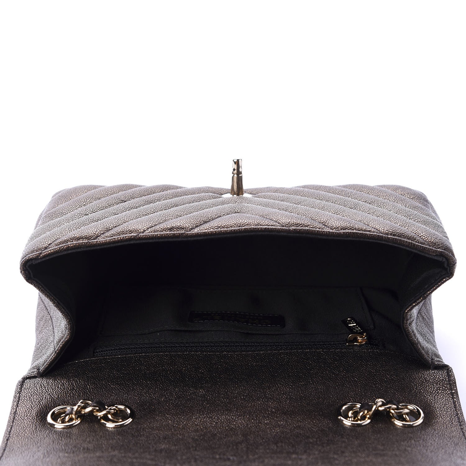 Chanel Metallic Caviar Chevron Quilted Mini Statement Flap Bronze 5 of 11