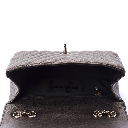 Chanel Metallic Caviar Chevron Quilted Mini Statement Flap Bronze 5 of 11