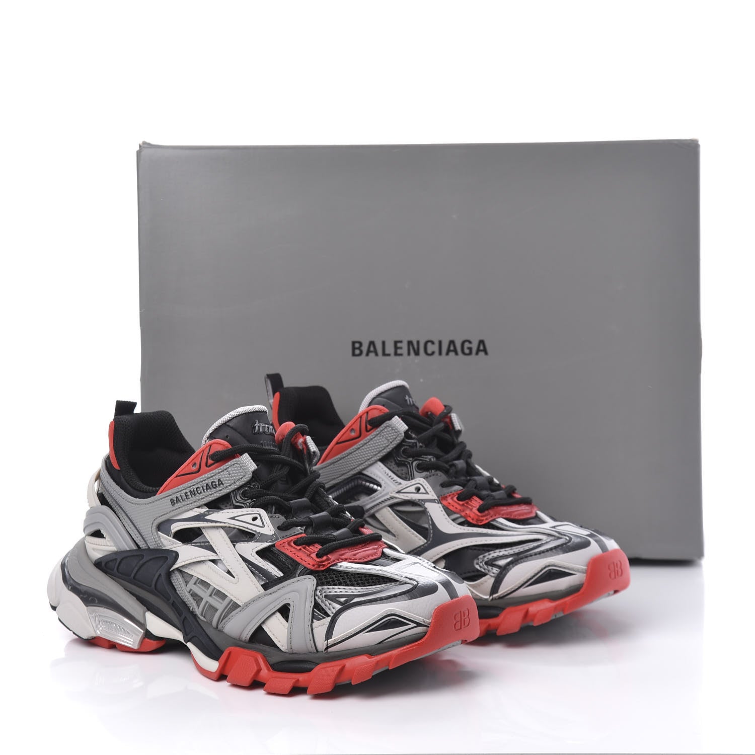 Balenciaga Rubber Mesh Bi-Color Womens Track.2 Open Sneakers 38 Black Grey Red 9 of 9
