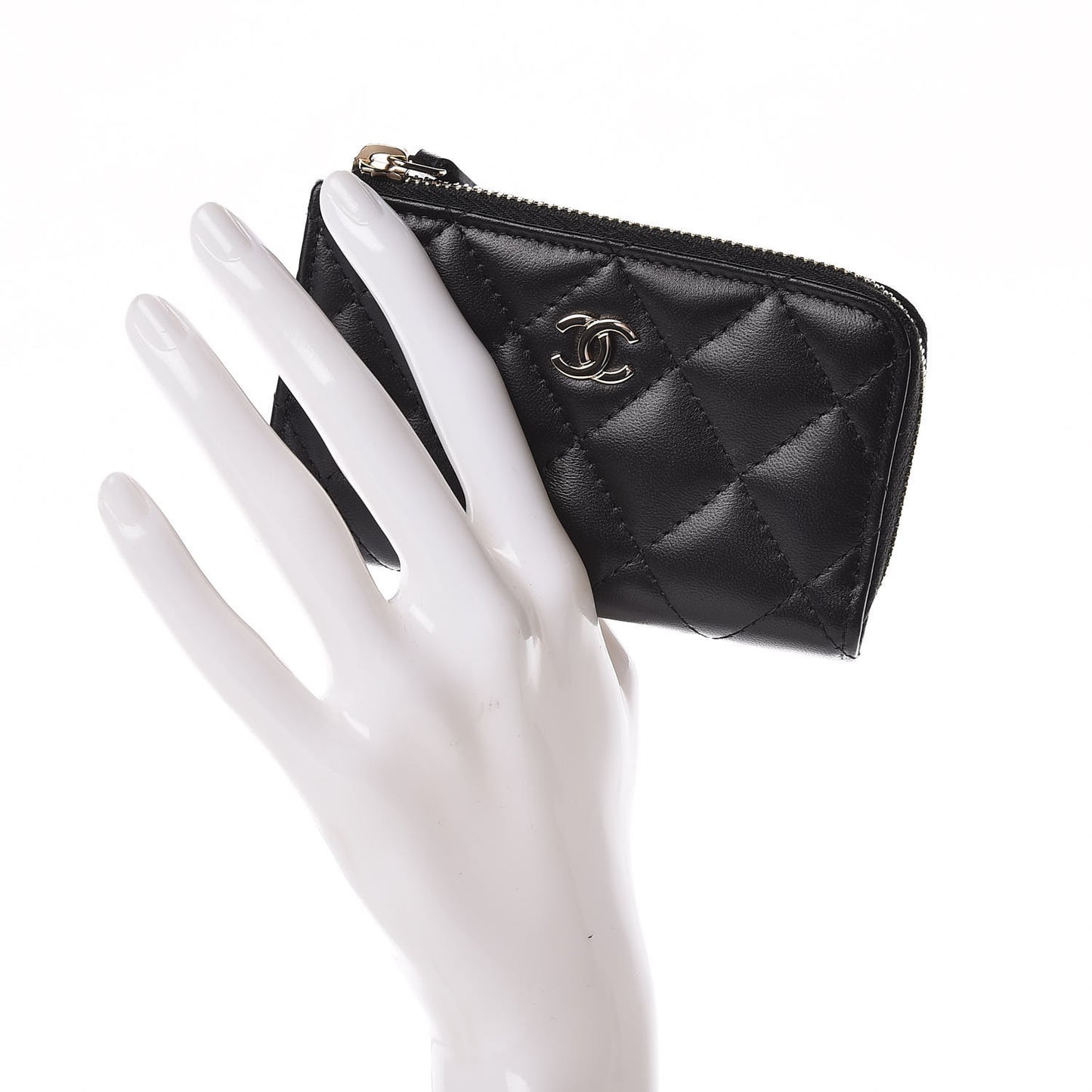 Lambskin Quilted Key Holder Case Black